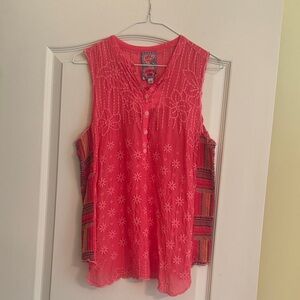 JOHNNY WAS Embroidered Sleeveless Coral Women's Top